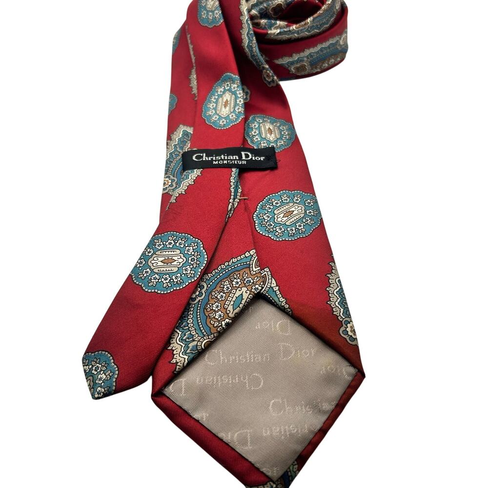 Vintage Christian Dior Monsieur Silk Tie Burgundy Paisley Mens Vintage Necktie